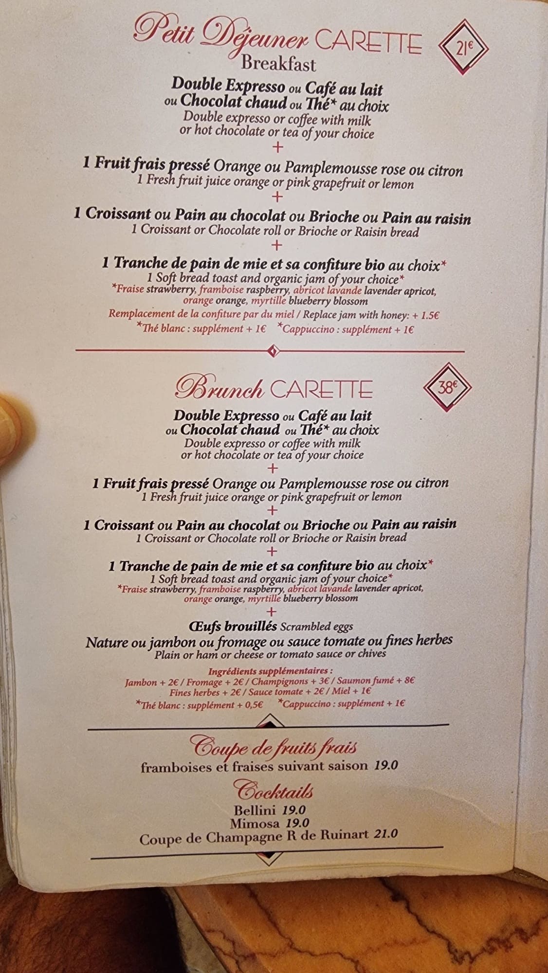 Carette Menu (update June 2024)